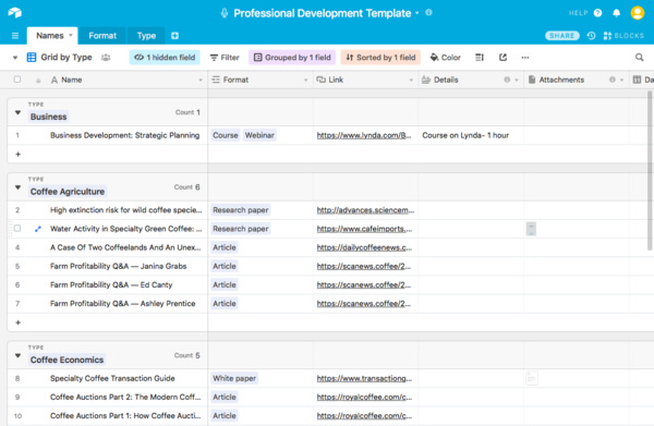 Preview of the Airtable template